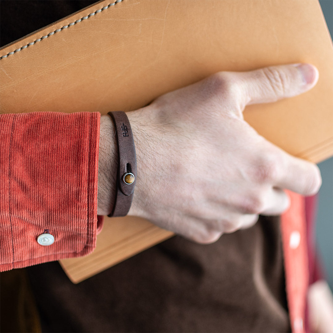 Bracciale uomo multifilo finta pelle marrone e occhio di tigre | Uomo Bracciale uomo multifilo finta pelle marrone e occhio di tigre | Uomo