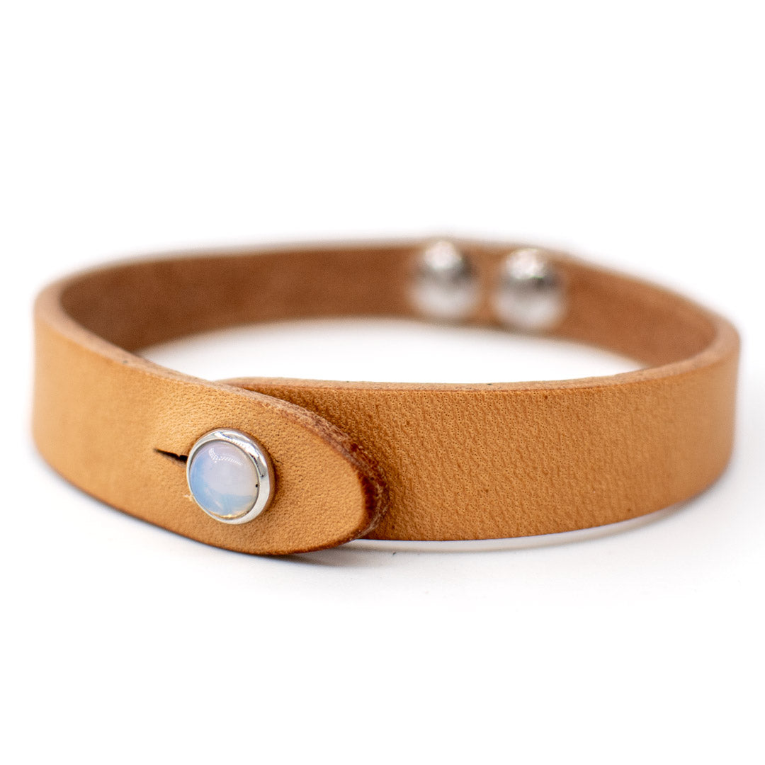 Bracciale pelle Tulsi io White Onix - Colore pelle naturale - Finitura palladio - Dettaglio pietra dura - Fatto a mano in Italia - Made in Italy