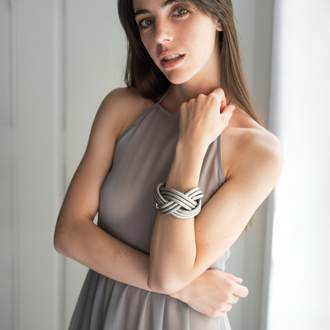 Bracciale pelle Tulsi Nodomoro argento - Made in Italy