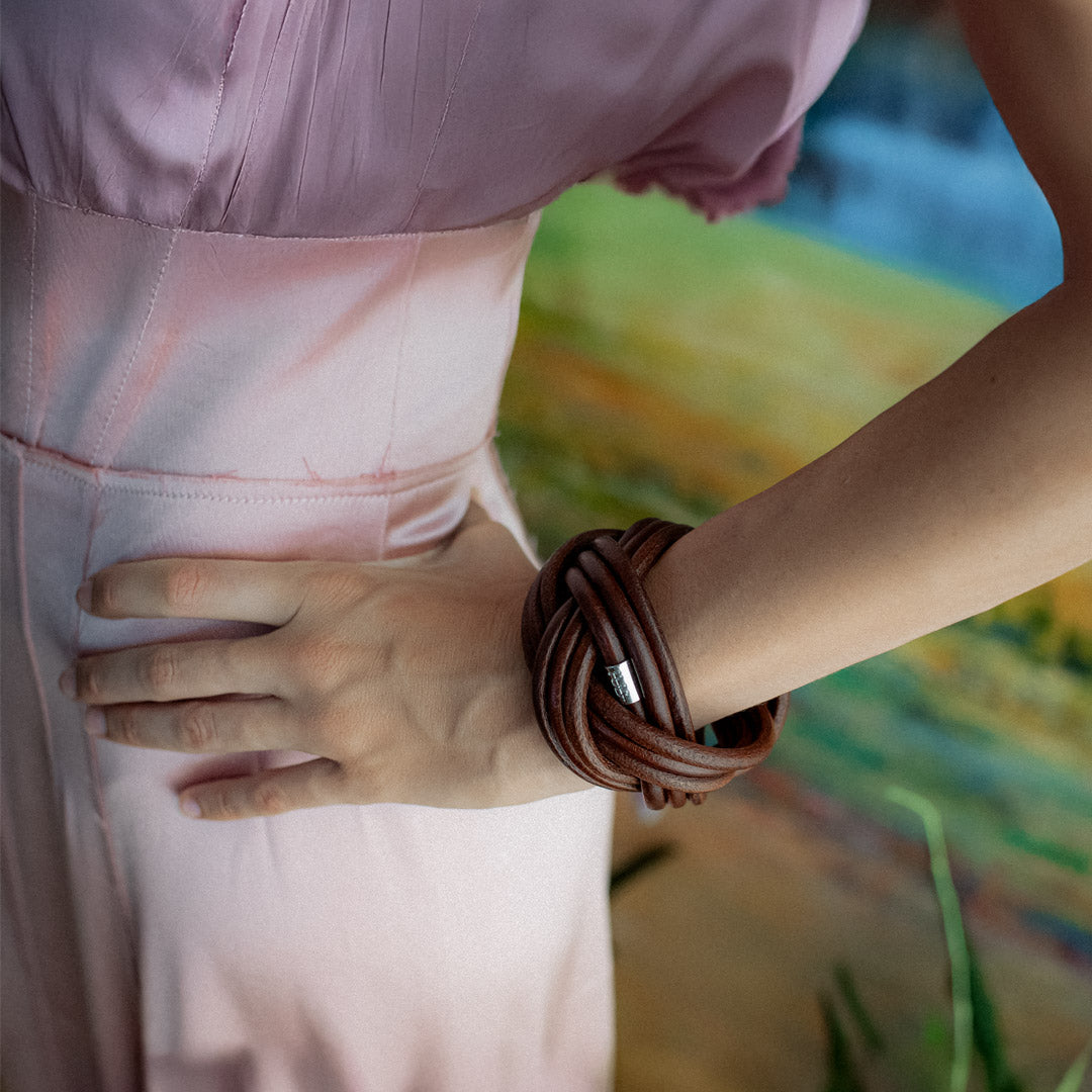 Bracciale Tibetano In Pelle E Perline In Legno - Foto 6