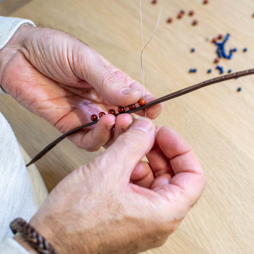 Bracciale pelle Tulsi Isola fatto a mano in Italia - Cucitura a mano - Made in Italy