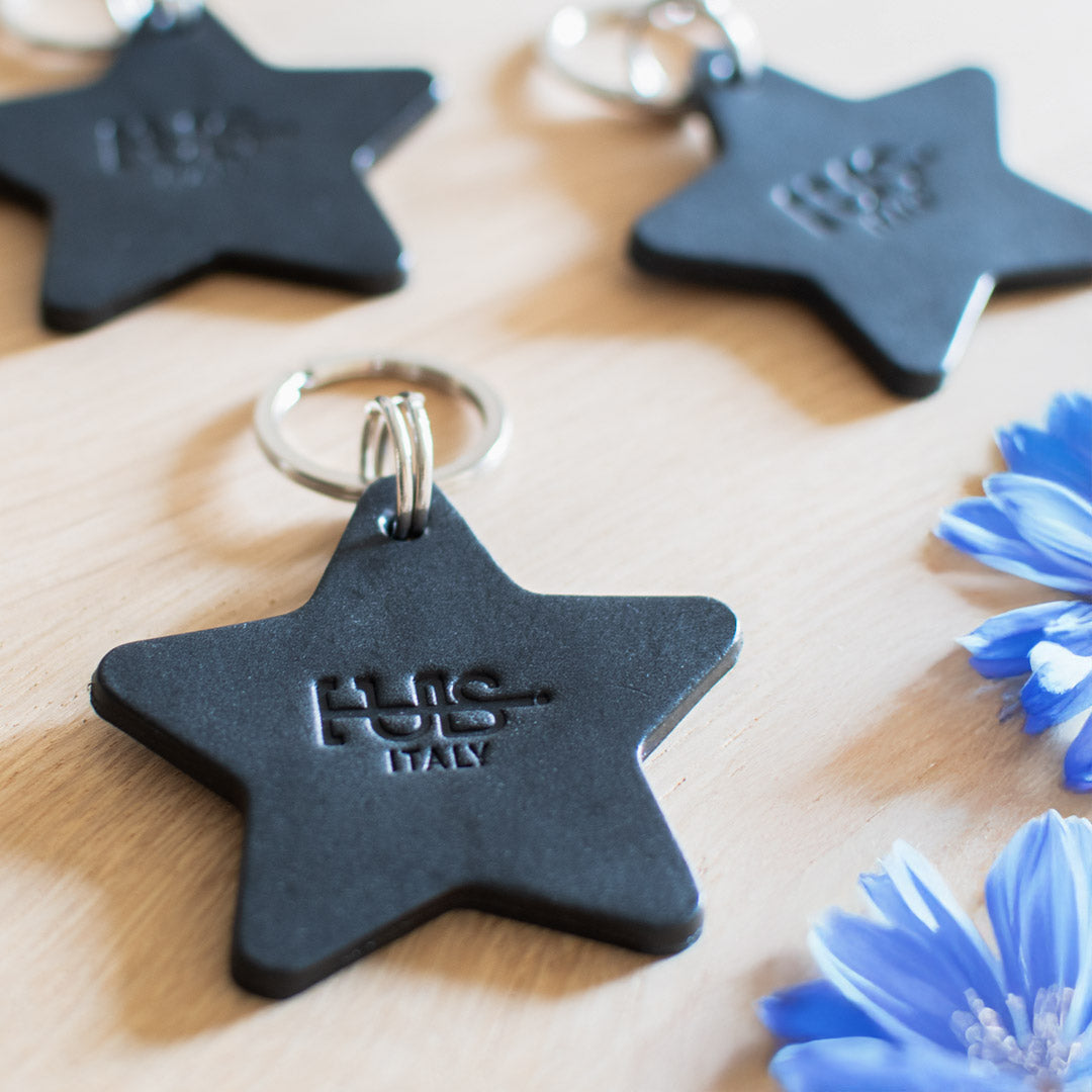 Portachiavi Stella Tulsi - Fatto a mano in Italia - Pelle colore nero