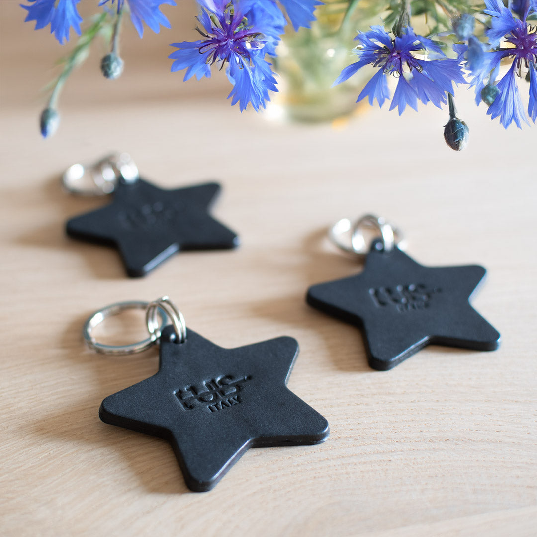 Portachiavi Stella Tulsi - Fatto a mano in Italia - Pelle colore nero