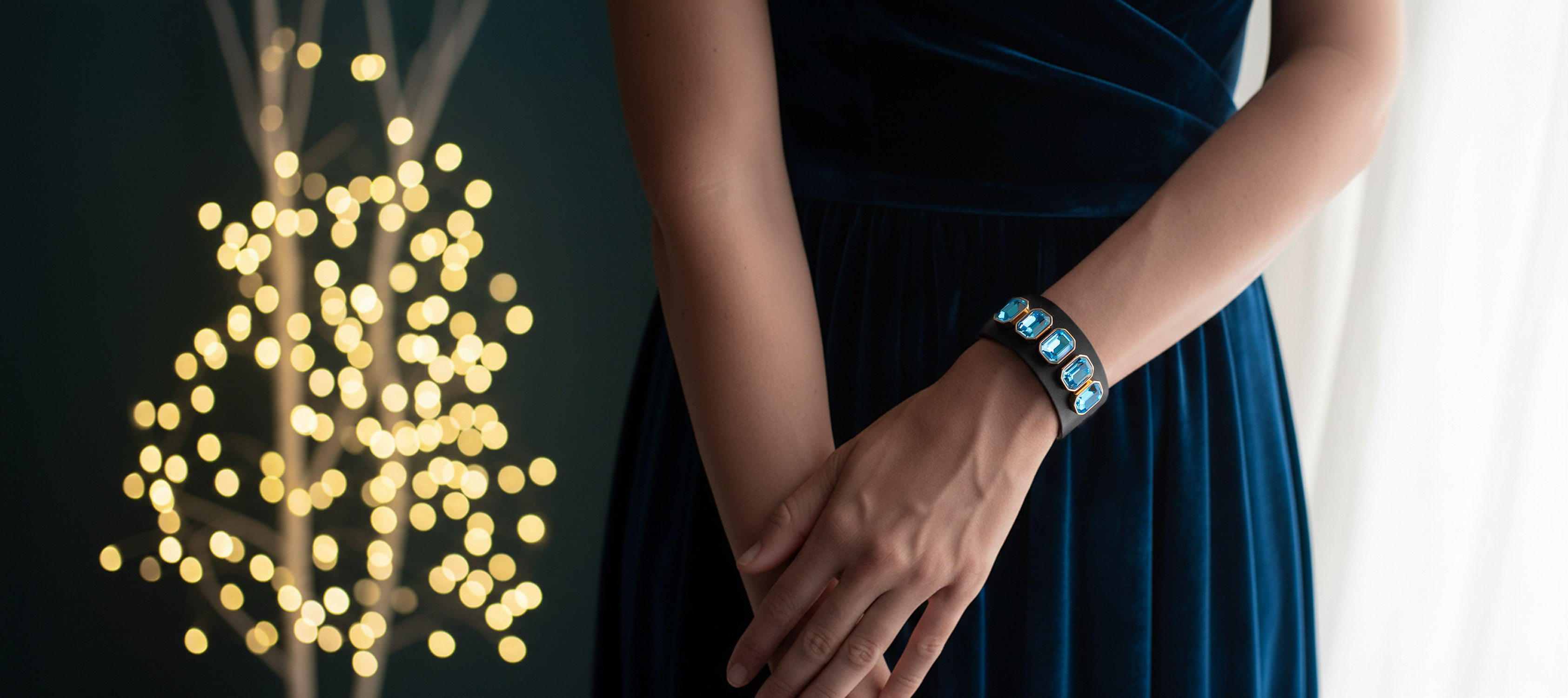 Bracciale pelle Tulsi Sissi Acquamarina  Fatto a mano in Italia - Pelle e cristalli