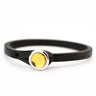 Bracciale pelle Tulsi Aqua Cristallo Giallo - Galvanica palladio - Pelle colore nero - Fronte