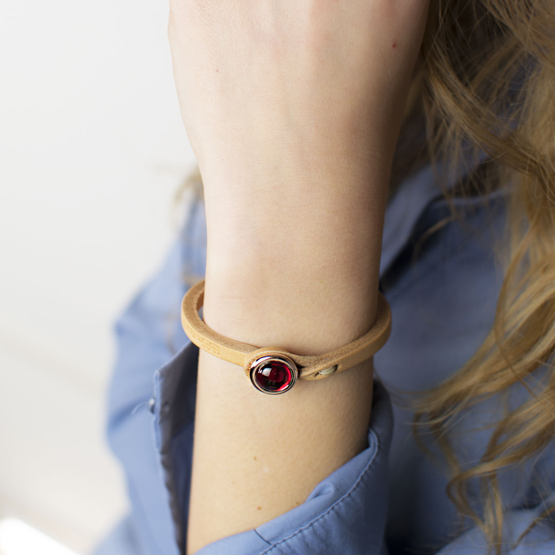 Aqua Palladio Cranberry Tulsi Leather Bracelet Tulsi Italy